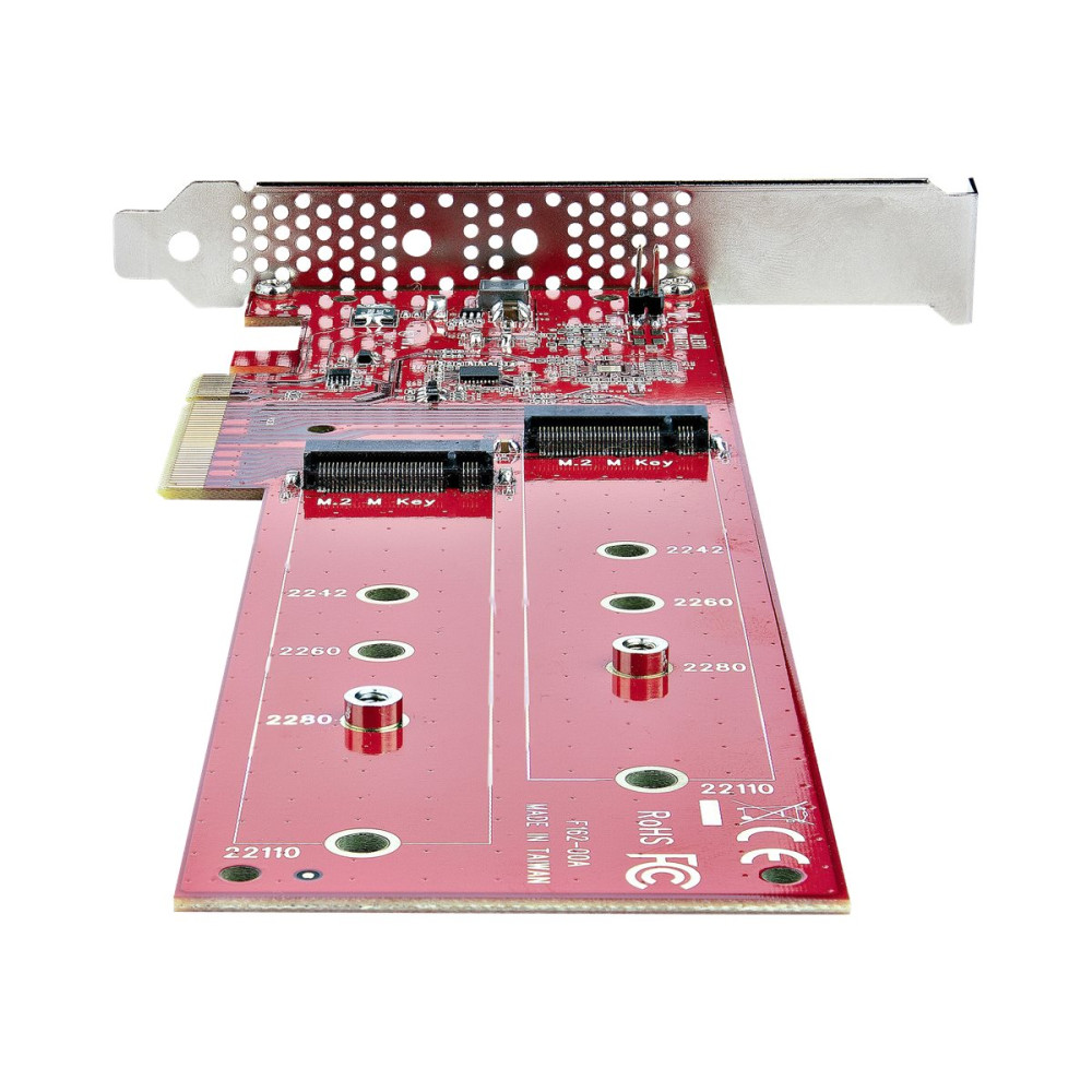 Produktbild för StarTech.com Dual M.2 PCIe SSD Adapter Card, x8 / x16 Dual NVMe or AHCI M.2 SSD to PCI Express 4.0, Up to 7.8GBps/Drive, For 2242/2260/2280/22110mm PCIe M-Key M2 SSDs, Bifurcation Required - PC/Linux Compatible (DUAL-M2-PCIE-CARD-B) - gränssnittsadapter -