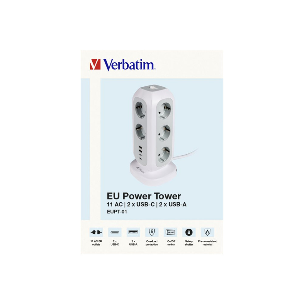 Produktbild för Verbatim EUPT-01 - effektband - 15-i-1 europeisk multiplugg förlängning - 3600 watt