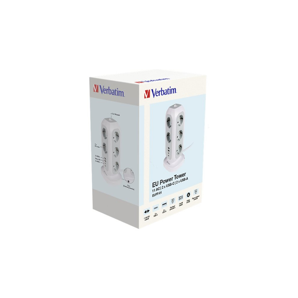 Produktbild för Verbatim EUPT-01 - effektband - 15-i-1 europeisk multiplugg förlängning - 3600 watt