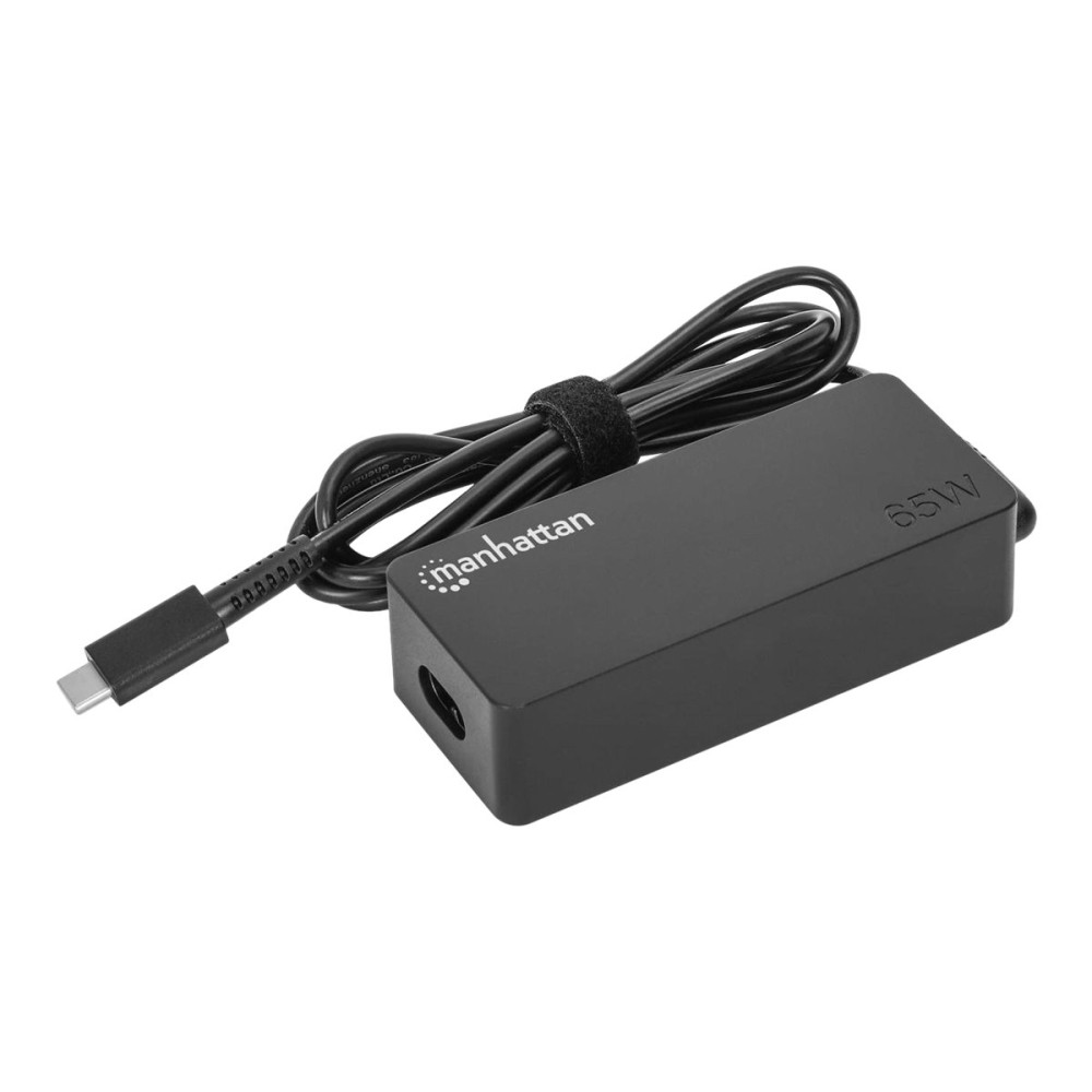 Produktbild för Manhattan USB-C Power Delivery Laptop Charger 65W, AC to Type-C Power Adapter, Universal Voltage Compatible with Most Notebooks, Ideal as Second or Replacement Power Supply, Includes Detachable AC Power Cable and Built-in USB-C PD Cable, Black - USB-C str