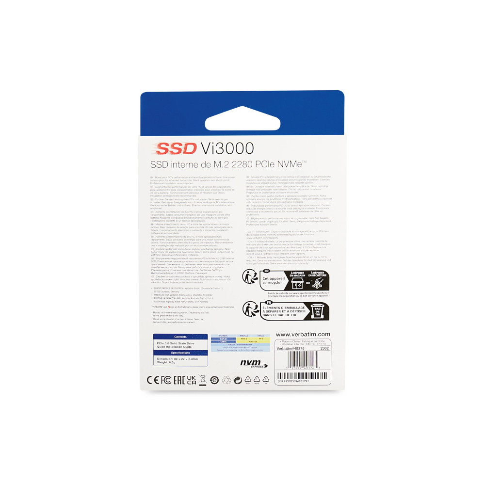 Produktbild för Verbatim Vi3000 - SSD - High Endurance - 2 TB - PCIe 3.0 x4 (NVMe)