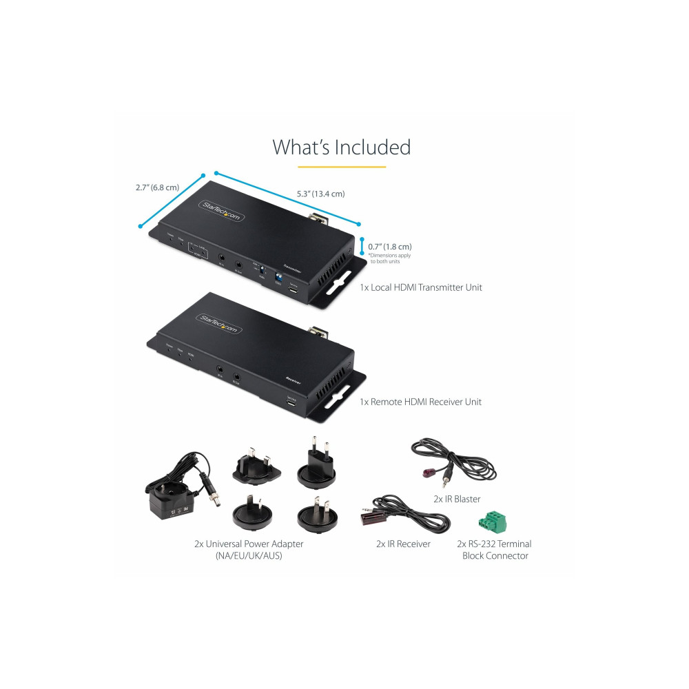 Produktbild för StarTech.com 4K HDMI over Fiber Extender Kit, 4K 60Hz up to 3300ft/1km (Single Mode) or 1000ft/300m (Multimode) LC Fiber Optic, HDR/HDCP, Audio/RS232/IR Extender, HDMI Video Extender - Transmitter and Receiver Kit (ST121HD20FXA2) - video/ljud/infrarröd/nä