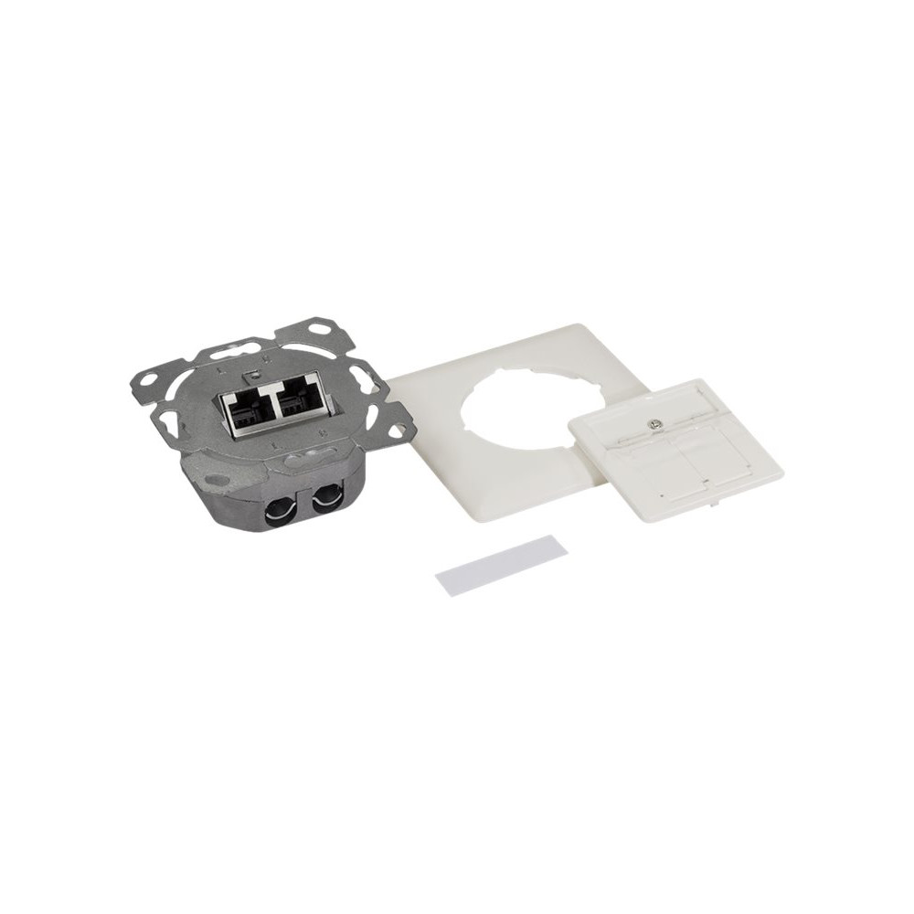 Produktbild för LogiLink Professional - network socket-outlet - Cat.6A, wall outlet, shielded, vertical cable entry - 1 grupp - 2 nätverksuttag - kritvit, RAL 9010