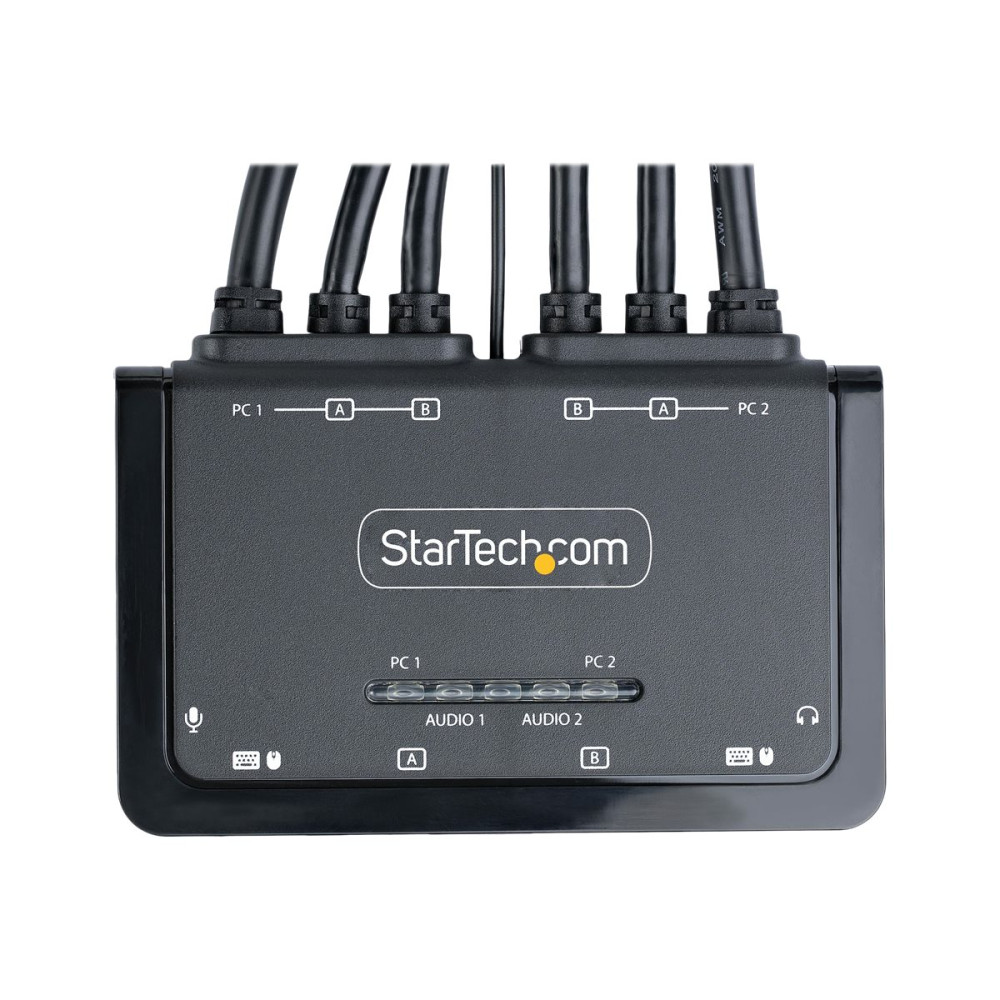 Produktbild för StarTech.com 2-Port Dual-Monitor DisplayPort Cable KVM Switch, 4K 60Hz, Compact KVM with 5ft/1.5m USB-A/DisplayPort/Audio Integrated Cables, Bus Powered - Remote Push Button/Hotkey Switching (C2-DD46-UA2-CBL-KVM) - omkopplare för tangentbord/video/mus/lju