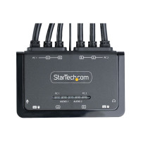 Produktbild för StarTech.com 2-Port Dual-Monitor DisplayPort Cable KVM Switch, 4K 60Hz, Compact KVM with 5ft/1.5m USB-A/DisplayPort/Audio Integrated Cables, Bus Powered - Remote Push Button/Hotkey Switching (C2-DD46-UA2-CBL-KVM) - omkopplare för tangentbord/video/mus/lju