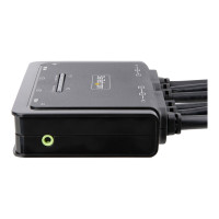 Produktbild för StarTech.com 2-Port Dual-Monitor DisplayPort Cable KVM Switch, 4K 60Hz, Compact KVM with 5ft/1.5m USB-A/DisplayPort/Audio Integrated Cables, Bus Powered - Remote Push Button/Hotkey Switching (C2-DD46-UA2-CBL-KVM) - omkopplare för tangentbord/video/mus/lju