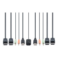 Produktbild för StarTech.com 2-Port Dual-Monitor DisplayPort Cable KVM Switch, 4K 60Hz, Compact KVM with 5ft/1.5m USB-A/DisplayPort/Audio Integrated Cables, Bus Powered - Remote Push Button/Hotkey Switching (C2-DD46-UA2-CBL-KVM) - omkopplare för tangentbord/video/mus/lju