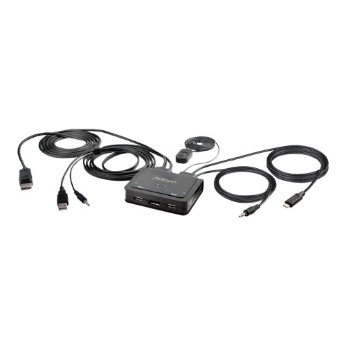 StarTech.com StarTech.com 2-Port Hybrid USB-C DisplayPort Cable KVM Switch, 4K 60Hz, Compact KVM with 6ft/1.8m USB-A/DisplayPort/Audio & 4ft/1.2m USB-C Integrated Host Cables, Bus Powered - Remote Push Button/Hotkey Switching (C2-D46-UAC-CBL-KVM) - omkopplare för tang