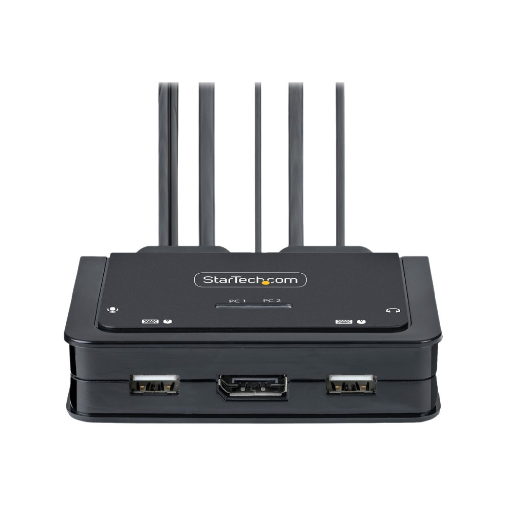 Produktbild för StarTech.com 2-Port Hybrid USB-C DisplayPort Cable KVM Switch, 4K 60Hz, Compact KVM with 6ft/1.8m USB-A/DisplayPort/Audio & 4ft/1.2m USB-C Integrated Host Cables, Bus Powered - Remote Push Button/Hotkey Switching (C2-D46-UAC-CBL-KVM) - omkopplare för tang