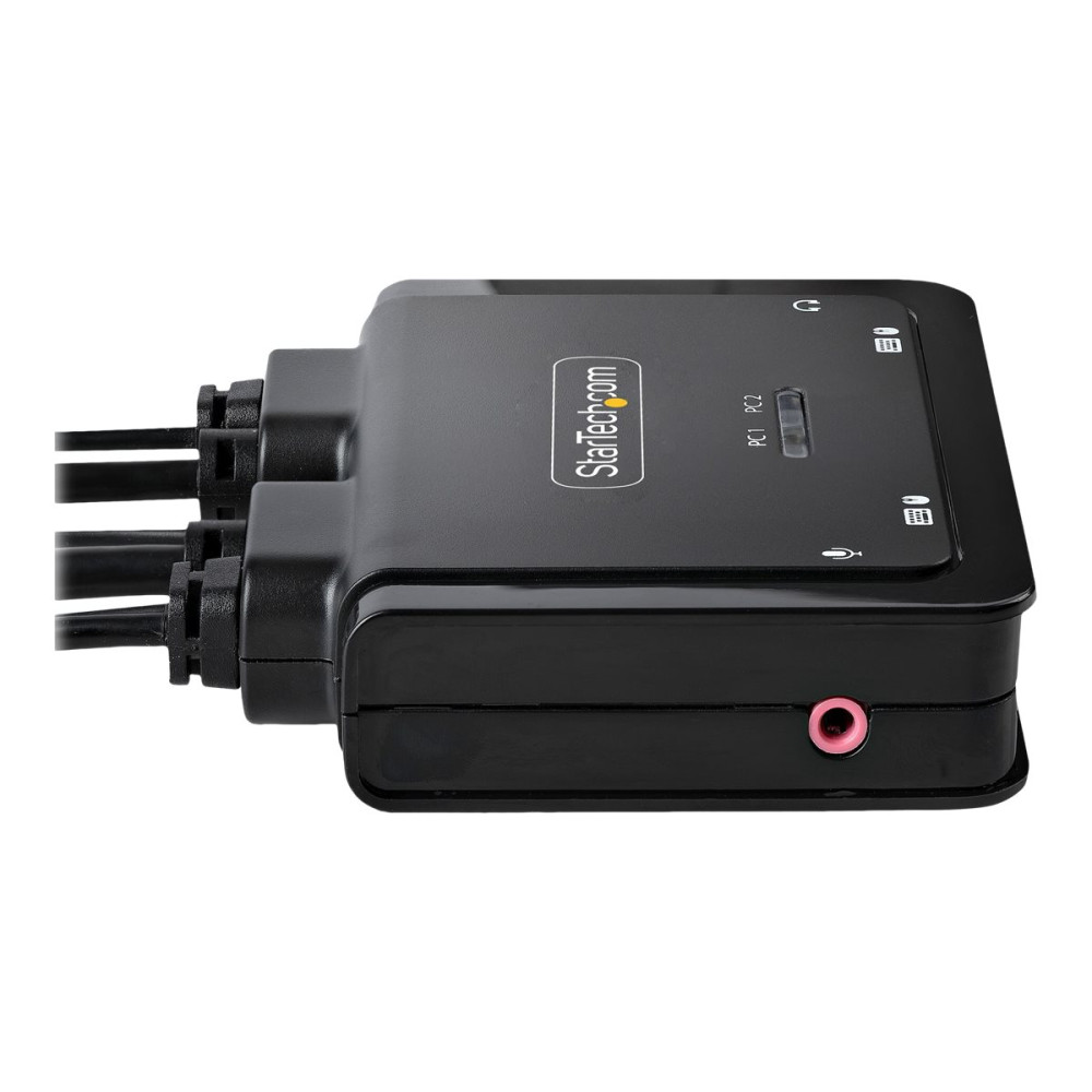 Produktbild för StarTech.com 2-Port Hybrid USB-C DisplayPort Cable KVM Switch, 4K 60Hz, Compact KVM with 6ft/1.8m USB-A/DisplayPort/Audio & 4ft/1.2m USB-C Integrated Host Cables, Bus Powered - Remote Push Button/Hotkey Switching (C2-D46-UAC-CBL-KVM) - omkopplare för tang