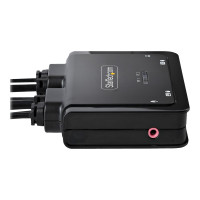 Produktbild för StarTech.com 2-Port Hybrid USB-C DisplayPort Cable KVM Switch, 4K 60Hz, Compact KVM with 6ft/1.8m USB-A/DisplayPort/Audio & 4ft/1.2m USB-C Integrated Host Cables, Bus Powered - Remote Push Button/Hotkey Switching (C2-D46-UAC-CBL-KVM) - omkopplare för tang