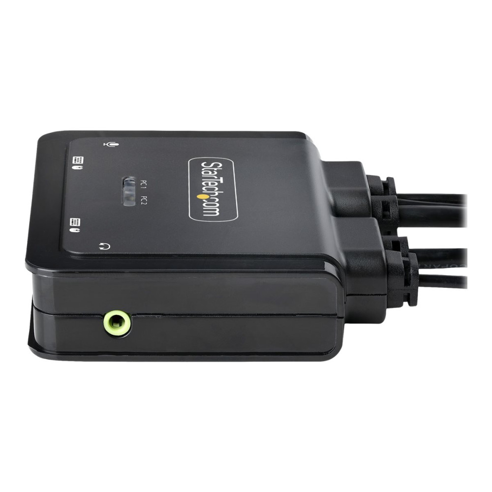 Produktbild för StarTech.com 2-Port Hybrid USB-C DisplayPort Cable KVM Switch, 4K 60Hz, Compact KVM with 6ft/1.8m USB-A/DisplayPort/Audio & 4ft/1.2m USB-C Integrated Host Cables, Bus Powered - Remote Push Button/Hotkey Switching (C2-D46-UAC-CBL-KVM) - omkopplare för tang