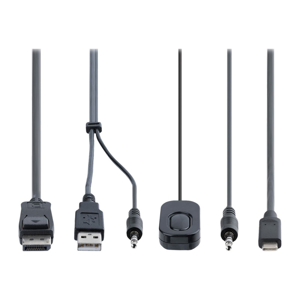 Produktbild för StarTech.com 2-Port Hybrid USB-C DisplayPort Cable KVM Switch, 4K 60Hz, Compact KVM with 6ft/1.8m USB-A/DisplayPort/Audio & 4ft/1.2m USB-C Integrated Host Cables, Bus Powered - Remote Push Button/Hotkey Switching (C2-D46-UAC-CBL-KVM) - omkopplare för tang