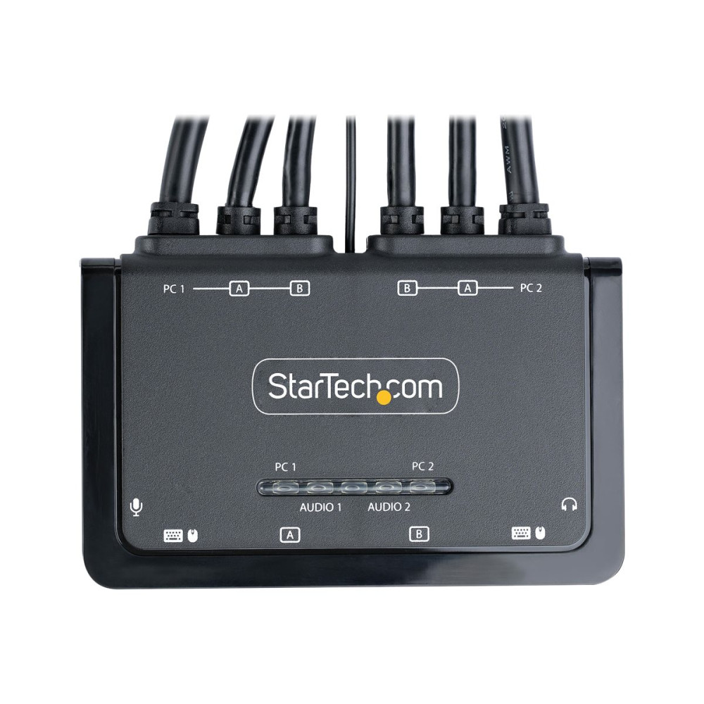 Produktbild för StarTech.com 2-Port Dual-Monitor HDMI Cable KVM Switch, 4K 60Hz, Compact KVM with 5ft/1.5m USB-A/HDMI/Audio Integrated Cables, Bus Powered - Remote Push Button/Hotkey Switching (C2-DH46-UA2-CBL-KVM) - omkopplare för tangentbord/video/mus/ljud/USB - kompak