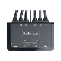 Produktbild för StarTech.com 2-Port Dual-Monitor HDMI Cable KVM Switch, 4K 60Hz, Compact KVM with 5ft/1.5m USB-A/HDMI/Audio Integrated Cables, Bus Powered - Remote Push Button/Hotkey Switching (C2-DH46-UA2-CBL-KVM) - omkopplare för tangentbord/video/mus/ljud/USB - kompak