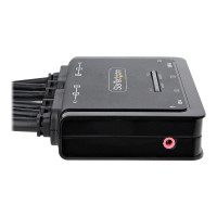Produktbild för StarTech.com 2-Port Dual-Monitor HDMI Cable KVM Switch, 4K 60Hz, Compact KVM with 5ft/1.5m USB-A/HDMI/Audio Integrated Cables, Bus Powered - Remote Push Button/Hotkey Switching (C2-DH46-UA2-CBL-KVM) - omkopplare för tangentbord/video/mus/ljud/USB - kompak