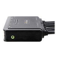 Produktbild för StarTech.com 2-Port Dual-Monitor HDMI Cable KVM Switch, 4K 60Hz, Compact KVM with 5ft/1.5m USB-A/HDMI/Audio Integrated Cables, Bus Powered - Remote Push Button/Hotkey Switching (C2-DH46-UA2-CBL-KVM) - omkopplare för tangentbord/video/mus/ljud/USB - kompak