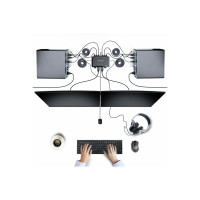 Produktbild för StarTech.com 2-Port Dual-Monitor HDMI Cable KVM Switch, 4K 60Hz, Compact KVM with 5ft/1.5m USB-A/HDMI/Audio Integrated Cables, Bus Powered - Remote Push Button/Hotkey Switching (C2-DH46-UA2-CBL-KVM) - omkopplare för tangentbord/video/mus/ljud/USB - kompak