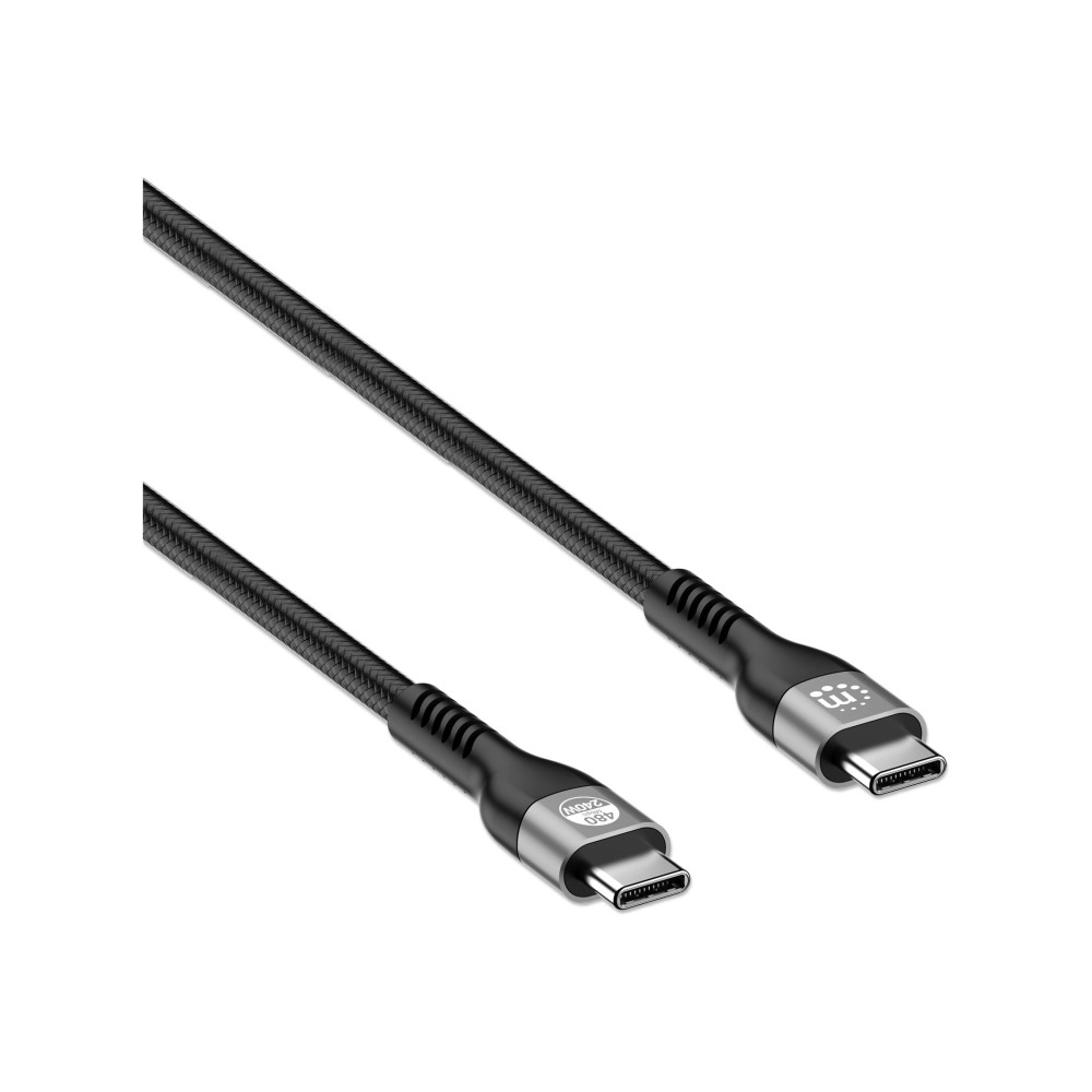 Produktbild för Manhattan USB-C to USB-C Cable (240W), 2m, Male to Male, Black, 480 Mbps (USB 2.0), Extended Power Range (EPR) charging up to 240W (Note additional USB-C 240W wall charger needed), Lifetime Warranty, Polybag - USB-kabel - 24 pin USB-C till 24 pin USB-C - 