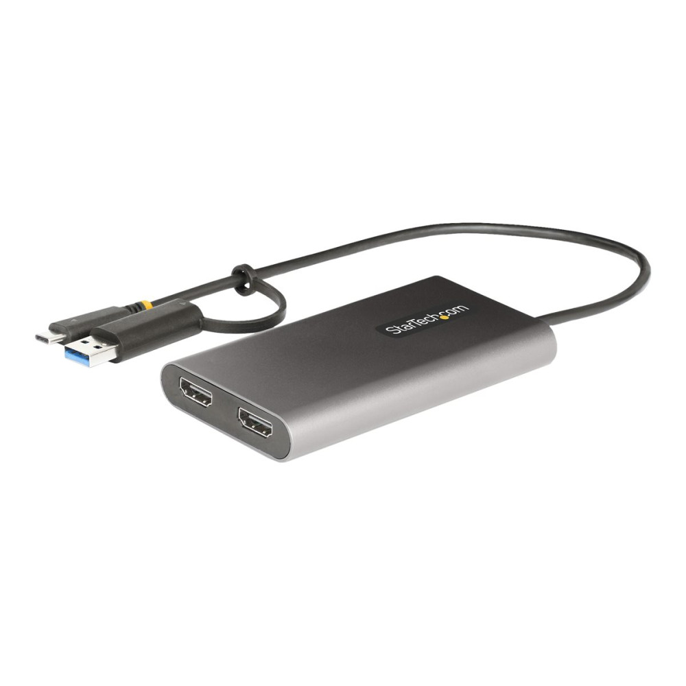 Produktbild för StarTech.com USB-C to Dual-HDMI Adapter, USB-C or A to 2x HDMI, 4K 60Hz, 100W PD Pass-Through, 1ft (30cm) Built-in Cable, External Video Graphics Adapter - USB to HDMI Multi-Monitor Converter for Laptop (109B-USBC-HDMI) - videokort - HDMI / USB - TAA-komp