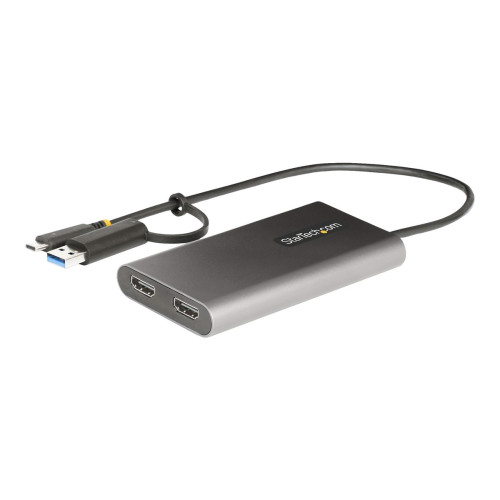 StarTech.com StarTech.com USB-C to Dual-HDMI Adapter, USB-C or A to 2x HDMI, 4K 60Hz, 100W PD Pass-Through, 1ft (30cm) Built-in Cable, External Video Graphics Adapter - USB to HDMI Multi-Monitor Converter for Laptop (109B-USBC-HDMI) - videokort - HDMI / USB - TAA-komp