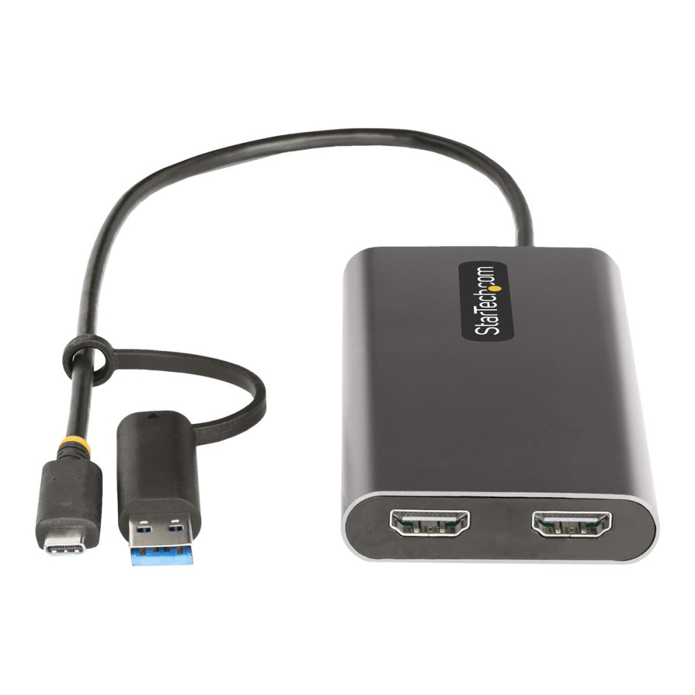 Produktbild för StarTech.com USB-C to Dual-HDMI Adapter, USB-C or A to 2x HDMI, 4K 60Hz, 100W PD Pass-Through, 1ft (30cm) Built-in Cable, External Video Graphics Adapter - USB to HDMI Multi-Monitor Converter for Laptop (109B-USBC-HDMI) - videokort - HDMI / USB - TAA-komp
