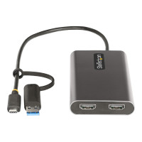 Produktbild för StarTech.com USB-C to Dual-HDMI Adapter, USB-C or A to 2x HDMI, 4K 60Hz, 100W PD Pass-Through, 1ft (30cm) Built-in Cable, External Video Graphics Adapter - USB to HDMI Multi-Monitor Converter for Laptop (109B-USBC-HDMI) - videokort - HDMI / USB - TAA-komp