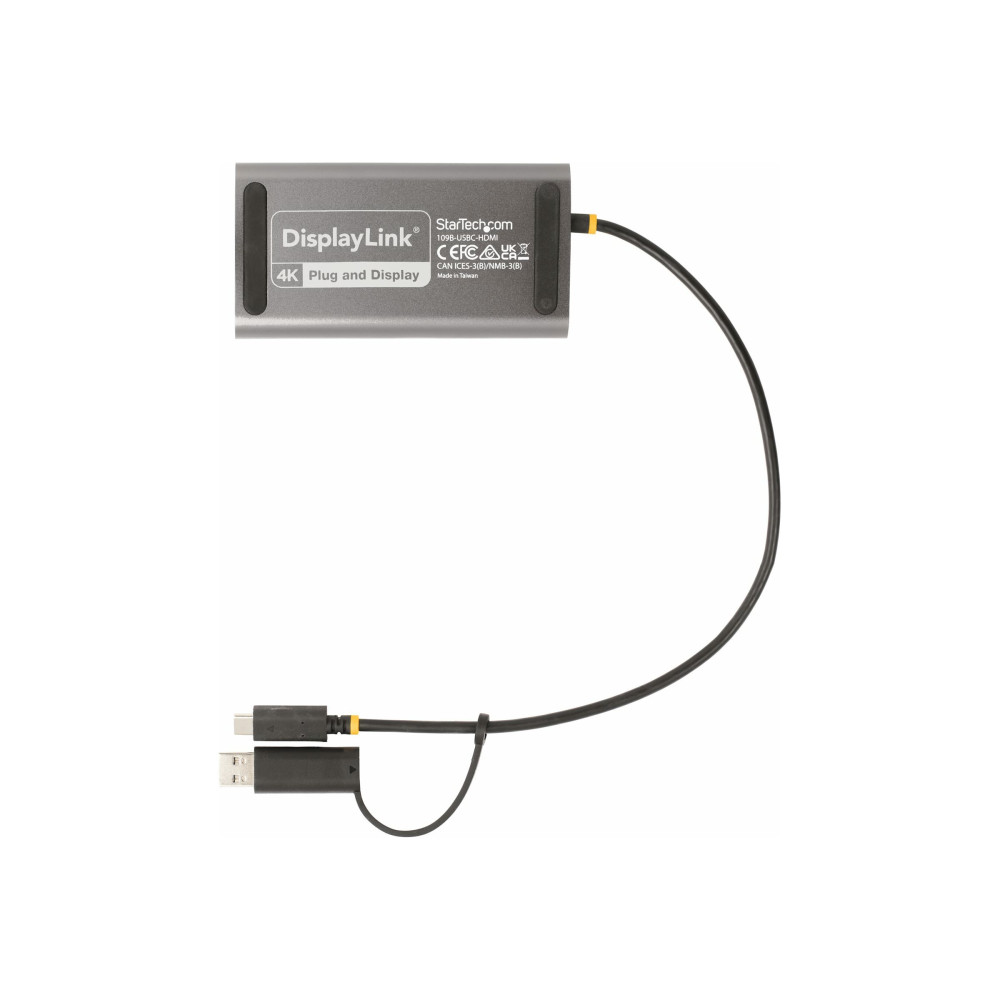 Produktbild för StarTech.com USB-C to Dual-HDMI Adapter, USB-C or A to 2x HDMI, 4K 60Hz, 100W PD Pass-Through, 1ft (30cm) Built-in Cable, External Video Graphics Adapter - USB to HDMI Multi-Monitor Converter for Laptop (109B-USBC-HDMI) - videokort - HDMI / USB - TAA-komp