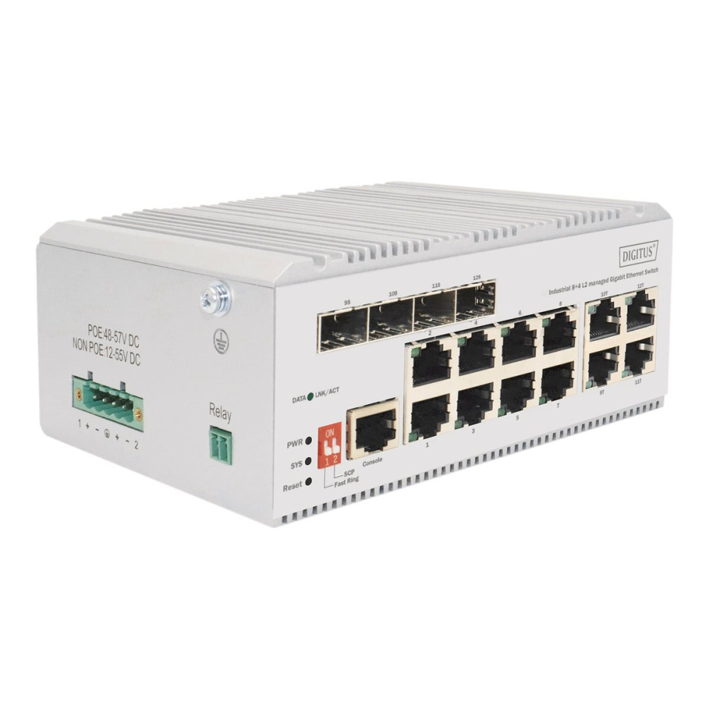 Produktbild för DIGITUS - switch - industrial, L2 - 12 portar - Administrerad