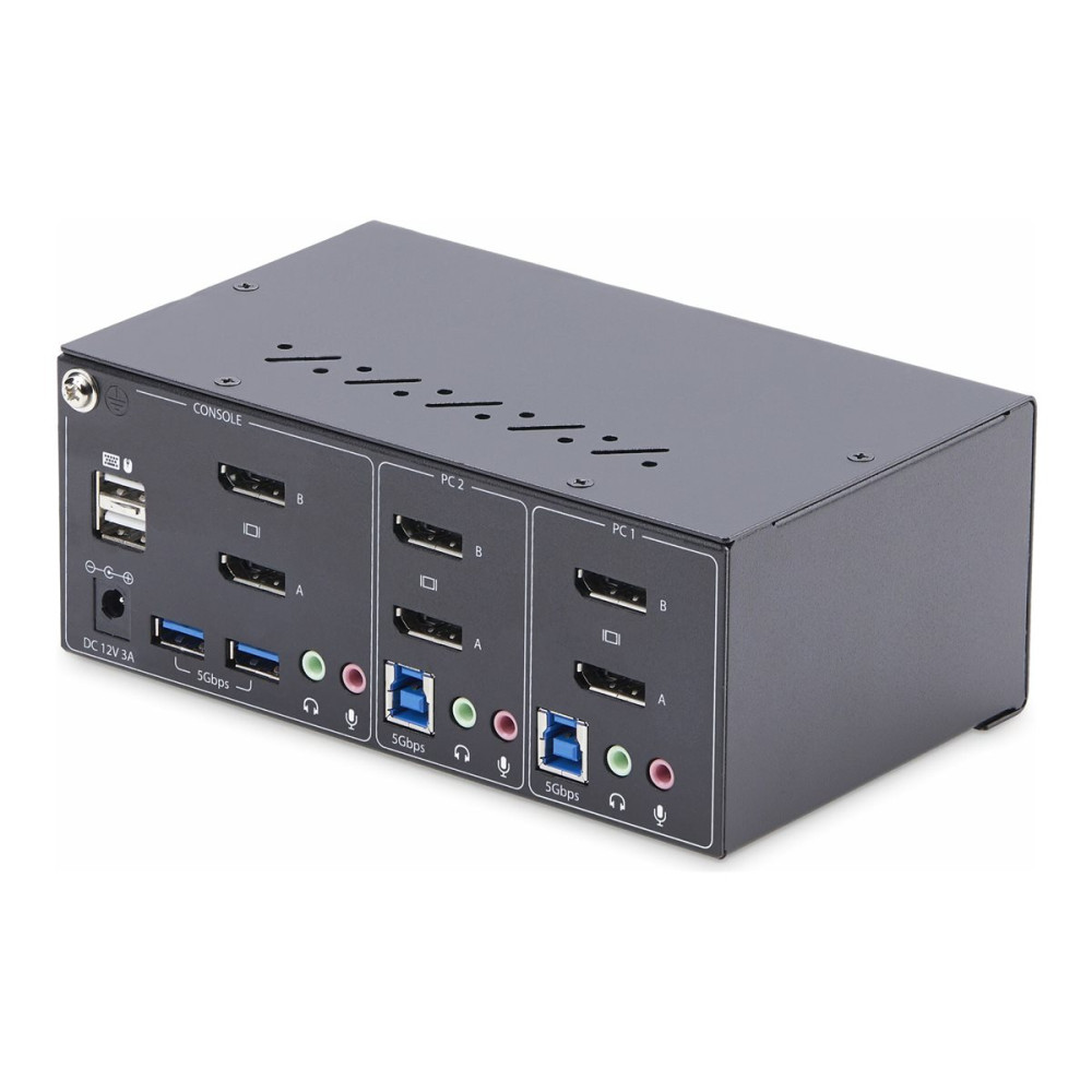 Produktbild för StarTech.com 2-Port Dual-Monitor DisplayPort KVM Switch, 4K 60Hz, 2x USB 5Gbps Hub Ports, 2x USB 2.0 HID Ports, Hotkey and Push-Button Switching, TAA Compliant - ESD Level 3 Protection (P2DD46A2-KVM-SWITCH) - omkopplare för tangentbord/video/mus/ljud/USB 