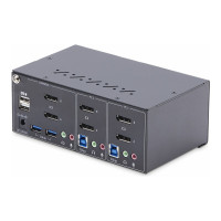 Produktbild för StarTech.com 2-Port Dual-Monitor DisplayPort KVM Switch, 4K 60Hz, 2x USB 5Gbps Hub Ports, 2x USB 2.0 HID Ports, Hotkey and Push-Button Switching, TAA Compliant - ESD Level 3 Protection (P2DD46A2-KVM-SWITCH) - omkopplare för tangentbord/video/mus/ljud/USB 
