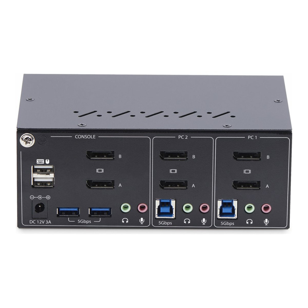Produktbild för StarTech.com 2-Port Dual-Monitor DisplayPort KVM Switch, 4K 60Hz, 2x USB 5Gbps Hub Ports, 2x USB 2.0 HID Ports, Hotkey and Push-Button Switching, TAA Compliant - ESD Level 3 Protection (P2DD46A2-KVM-SWITCH) - omkopplare för tangentbord/video/mus/ljud/USB 
