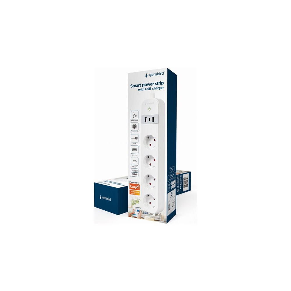 Produktbild för Gembird TSL-PS-S4U-01-W - smart kraftlist - 3680 watt