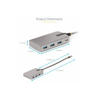 Produktbild för StarTech.com 4-Port USB-C Hub with USB-C DP Alt Mode Video Output 4K 60Hz, 3x USB-A, 1x USB-C, 100W Power Delivery Pass-Through, USB 3.2 Gen 2 (10Gbps), Portable USB Type-C to USB Type-A/C - 1ft (30cm) Host Cable (HB31C3A1CDPPD3) - hubb - 4 portar