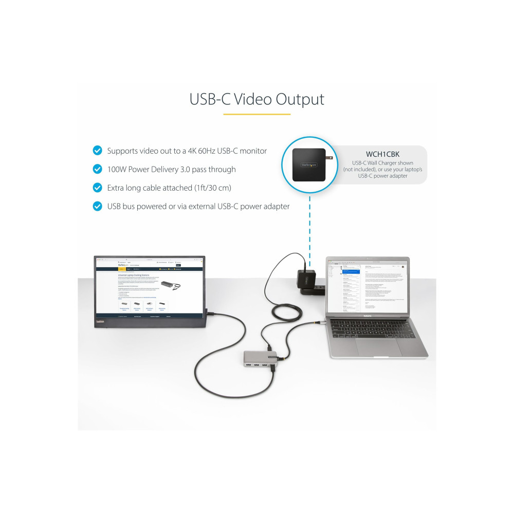 Produktbild för StarTech.com 4-Port USB-C Hub with USB-C DP Alt Mode Video Output 4K 60Hz, 3x USB-A, 1x USB-C, 100W Power Delivery Pass-Through, USB 3.2 Gen 2 (10Gbps), Portable USB Type-C to USB Type-A/C - 1ft (30cm) Host Cable (HB31C3A1CDPPD3) - hubb - 4 portar