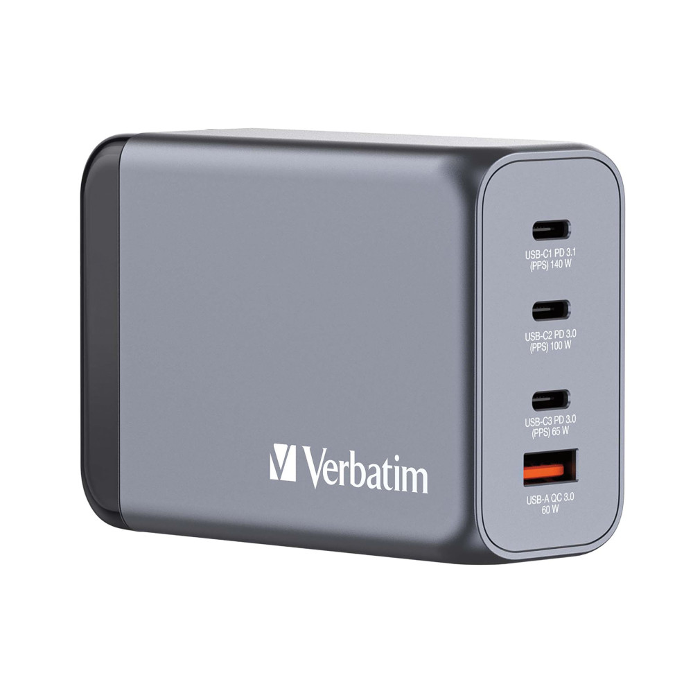 Produktbild för Verbatim strömadapter - GaN - 3 x USB-C, USB typ A - 240 watt