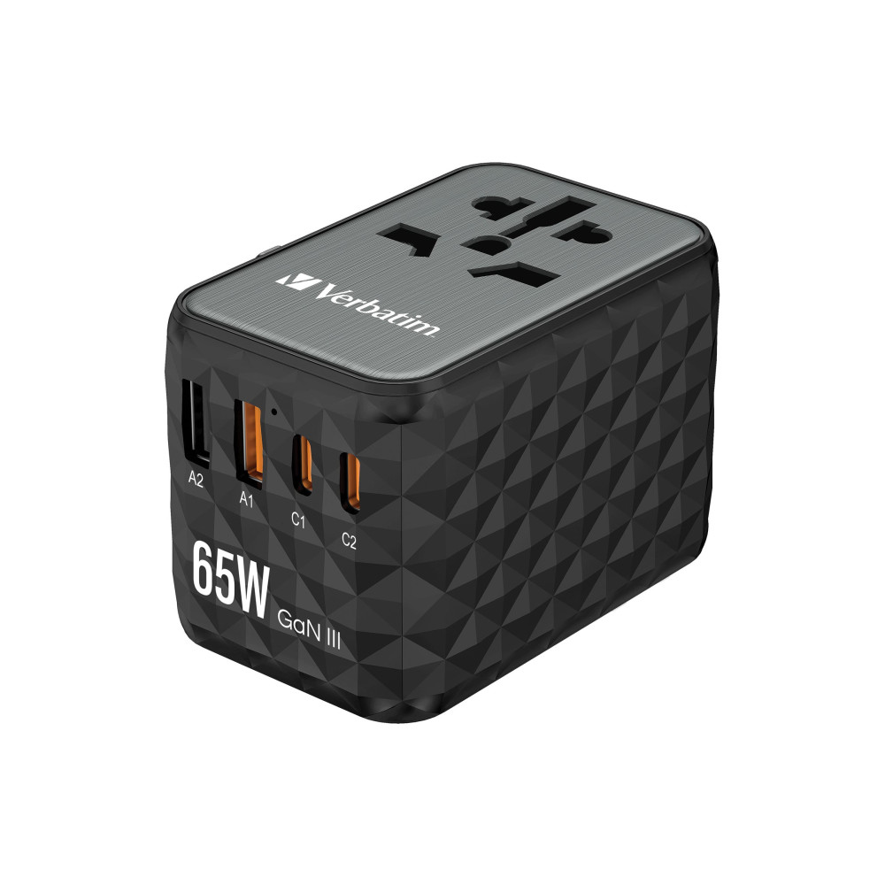 Produktbild för Verbatim UTA-05 strömadapter - GaN III, universell - 2 x USB-C, 2 x USB - 65 Watt