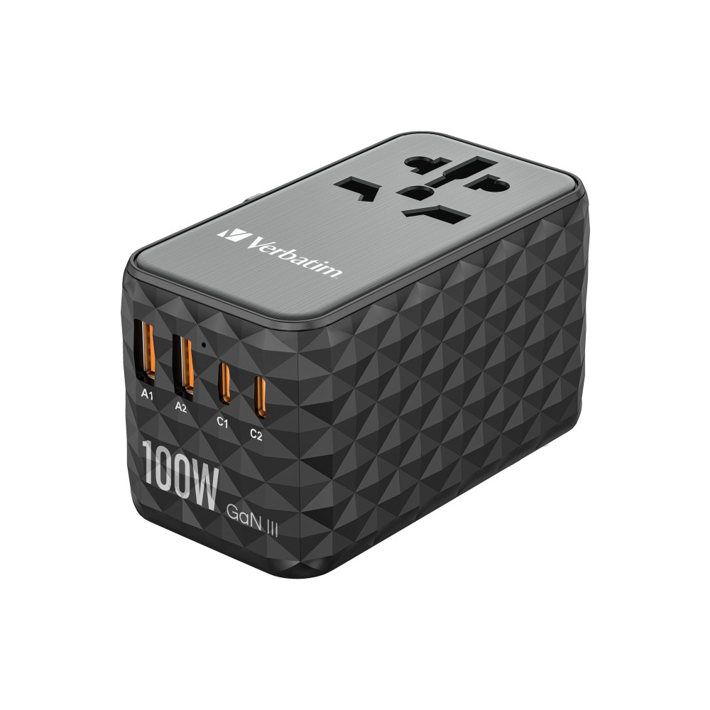Produktbild för Verbatim UTA-06 strömadapter - GaN III, universell - 2 x USB, 2 x USB-C - 100 Watt