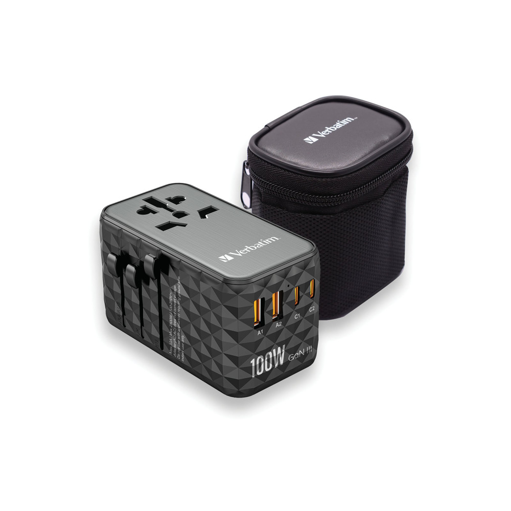 Produktbild för Verbatim UTA-06 strömadapter - GaN III, universell - 2 x USB, 2 x USB-C - 100 Watt