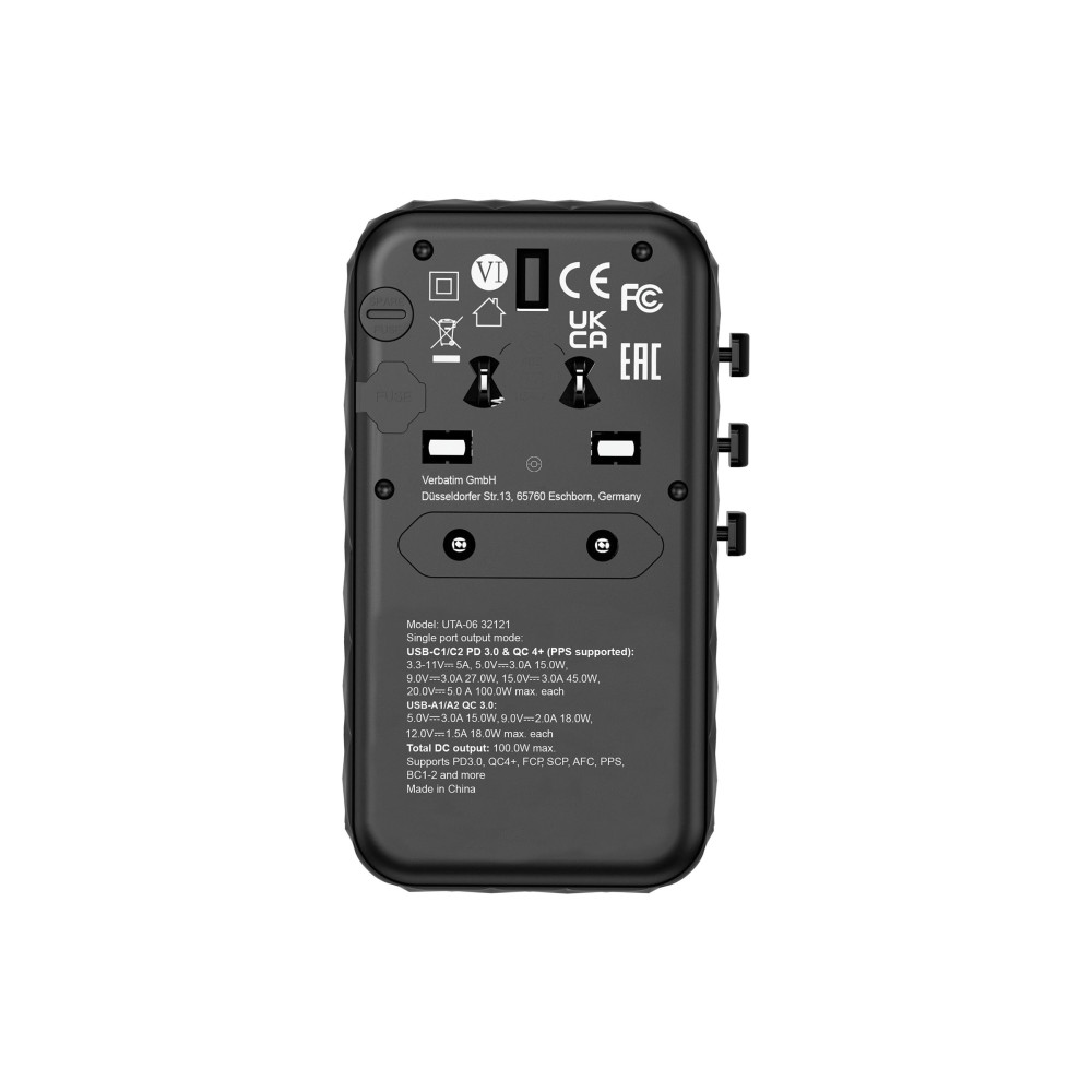 Produktbild för Verbatim UTA-06 strömadapter - GaN III, universell - 2 x USB, 2 x USB-C - 100 Watt