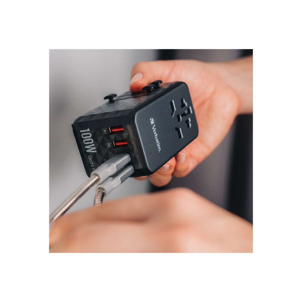 Produktbild för Verbatim UTA-06 strömadapter - GaN III, universell - 2 x USB, 2 x USB-C - 100 Watt