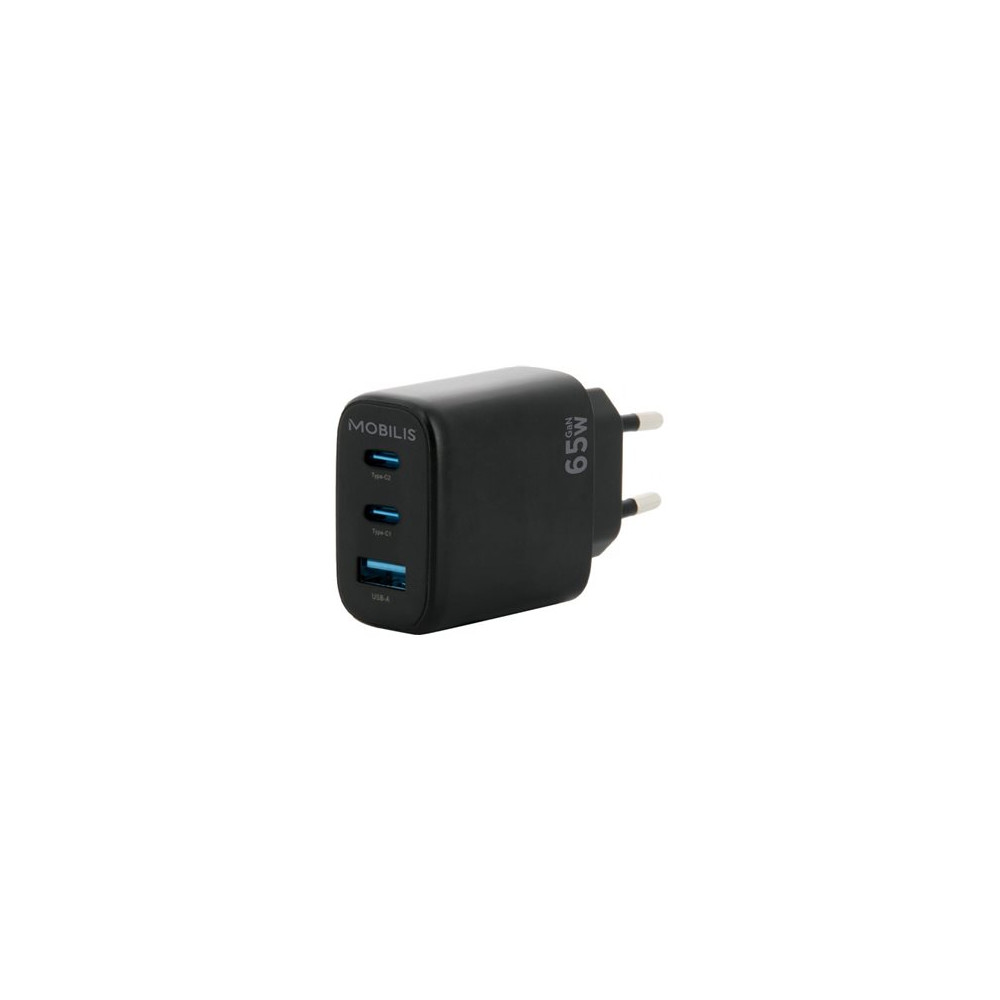 Produktbild för Mobilis strömadapter - GaN - 2 x USB-C, USB - 65 Watt