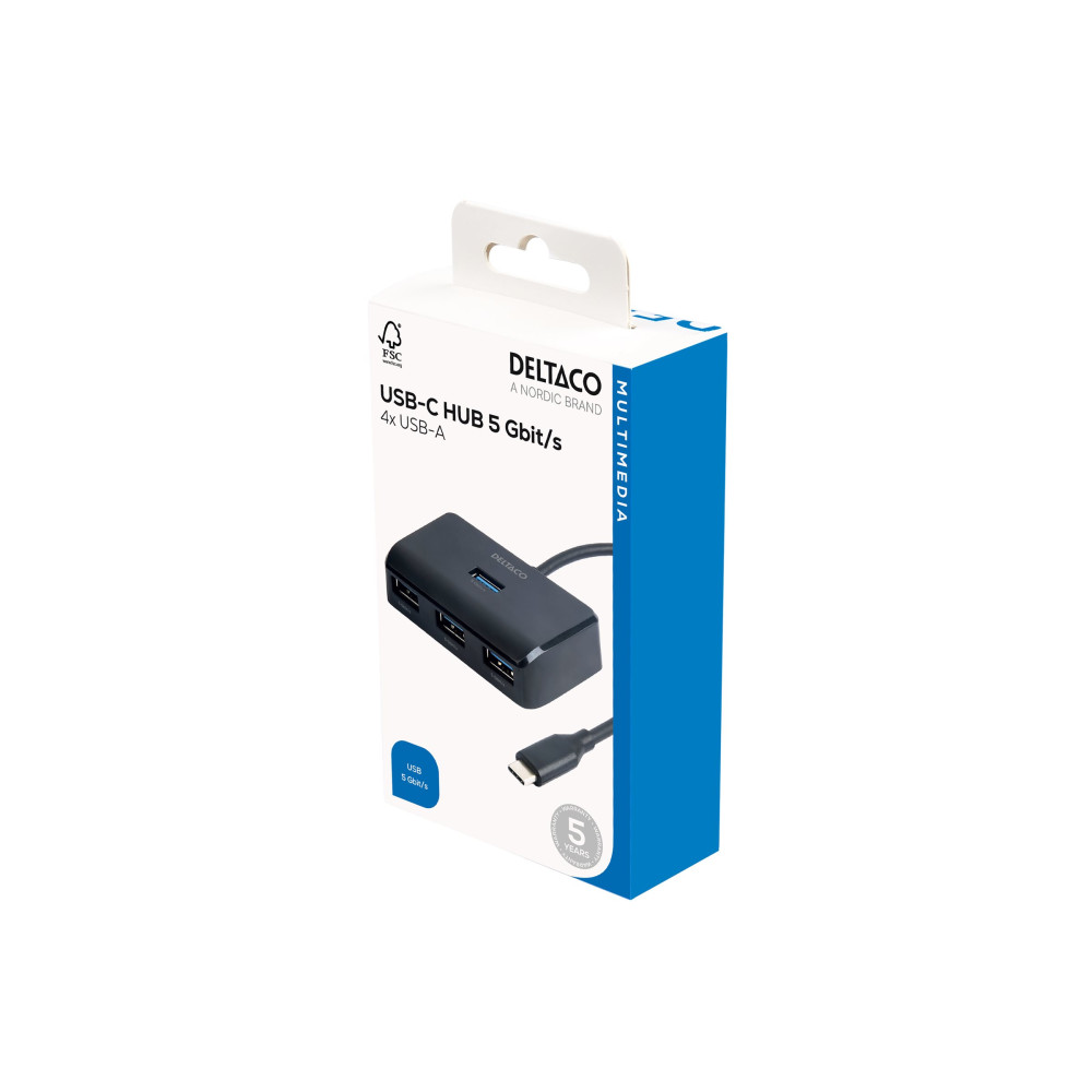 Produktbild för DELTACO - hubb - 5 Gbps, USB-C - 4 portar