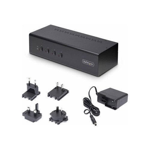 StarTech.com StarTech.com 4-Port Dual-Monitor DisplayPort KVM Switch, 4K 60Hz, 2x USB 5Gbps Hub Ports, 2x USB 2.0 HID Ports, Hotkey and Push-Button Switching, TAA Compliant - 3.5mm Audio, HDCP (P4DD46A2-KVM-SWITCH) - omkopplare för tangentbord/video/mus/ljud - 4 porta