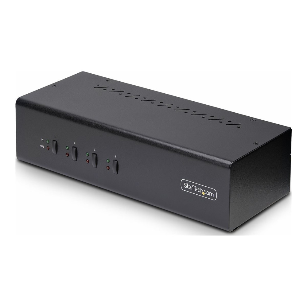 Produktbild för StarTech.com 4-Port Dual-Monitor DisplayPort KVM Switch, 4K 60Hz, 2x USB 5Gbps Hub Ports, 2x USB 2.0 HID Ports, Hotkey and Push-Button Switching, TAA Compliant - 3.5mm Audio, HDCP (P4DD46A2-KVM-SWITCH) - omkopplare för tangentbord/video/mus/ljud - 4 porta