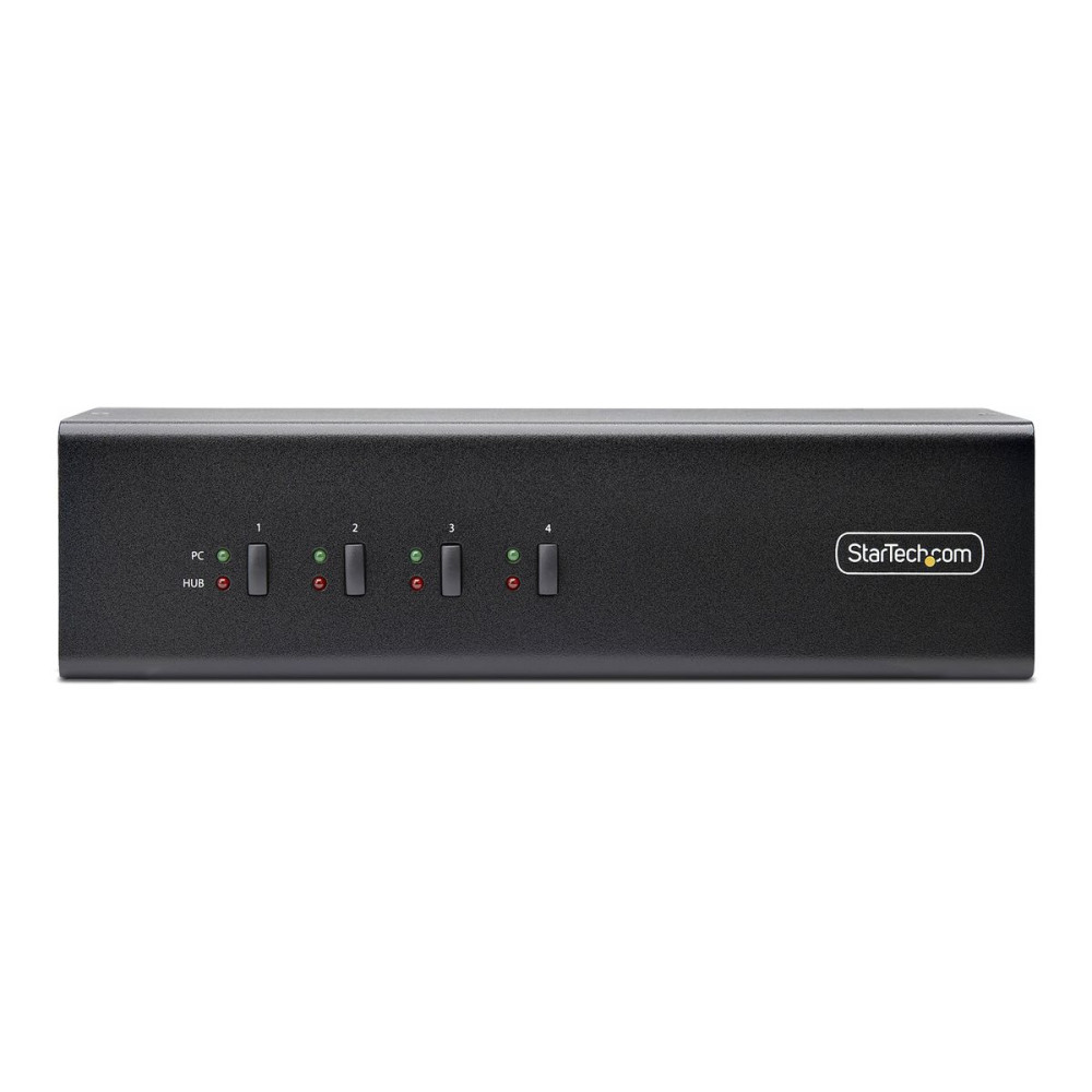Produktbild för StarTech.com 4-Port Dual-Monitor DisplayPort KVM Switch, 4K 60Hz, 2x USB 5Gbps Hub Ports, 2x USB 2.0 HID Ports, Hotkey and Push-Button Switching, TAA Compliant - 3.5mm Audio, HDCP (P4DD46A2-KVM-SWITCH) - omkopplare för tangentbord/video/mus/ljud - 4 porta