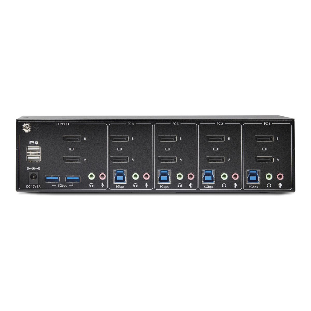 Produktbild för StarTech.com 4-Port Dual-Monitor DisplayPort KVM Switch, 4K 60Hz, 2x USB 5Gbps Hub Ports, 2x USB 2.0 HID Ports, Hotkey and Push-Button Switching, TAA Compliant - 3.5mm Audio, HDCP (P4DD46A2-KVM-SWITCH) - omkopplare för tangentbord/video/mus/ljud - 4 porta