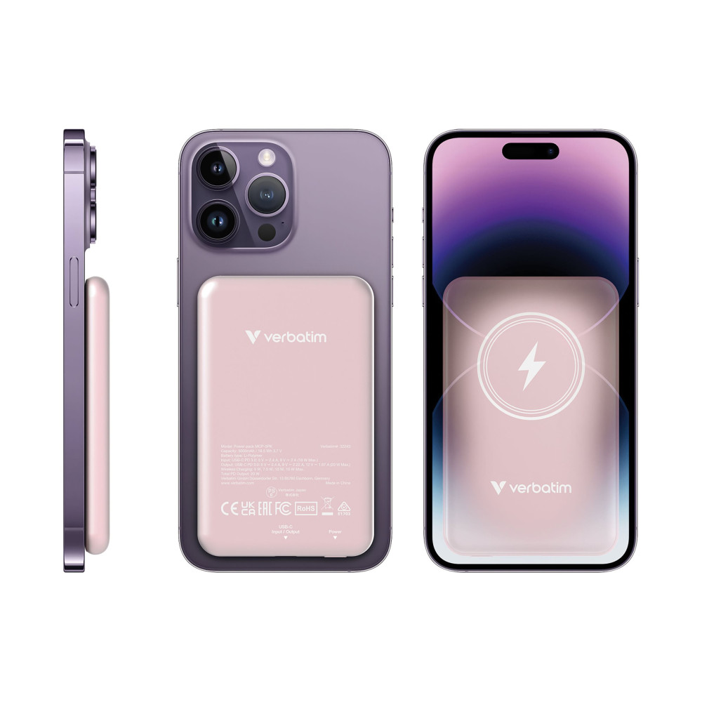 Produktbild för Verbatim Charge 'n' Go trådlös powerbank - magnetfäste - Li-pol - USB-C - 20 Watt