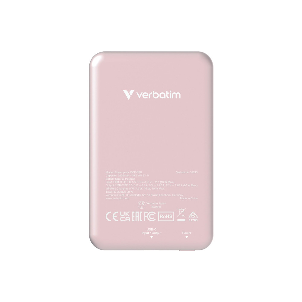 Produktbild för Verbatim Charge 'n' Go trådlös powerbank - magnetfäste - Li-pol - USB-C - 20 Watt