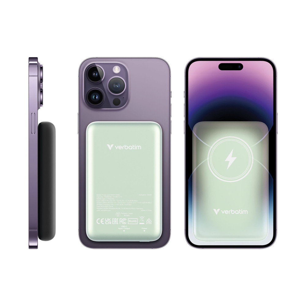 Produktbild för Verbatim Charge 'n' Go trådlös powerbank - magnetfäste - Li-pol - USB-C - 20 Watt